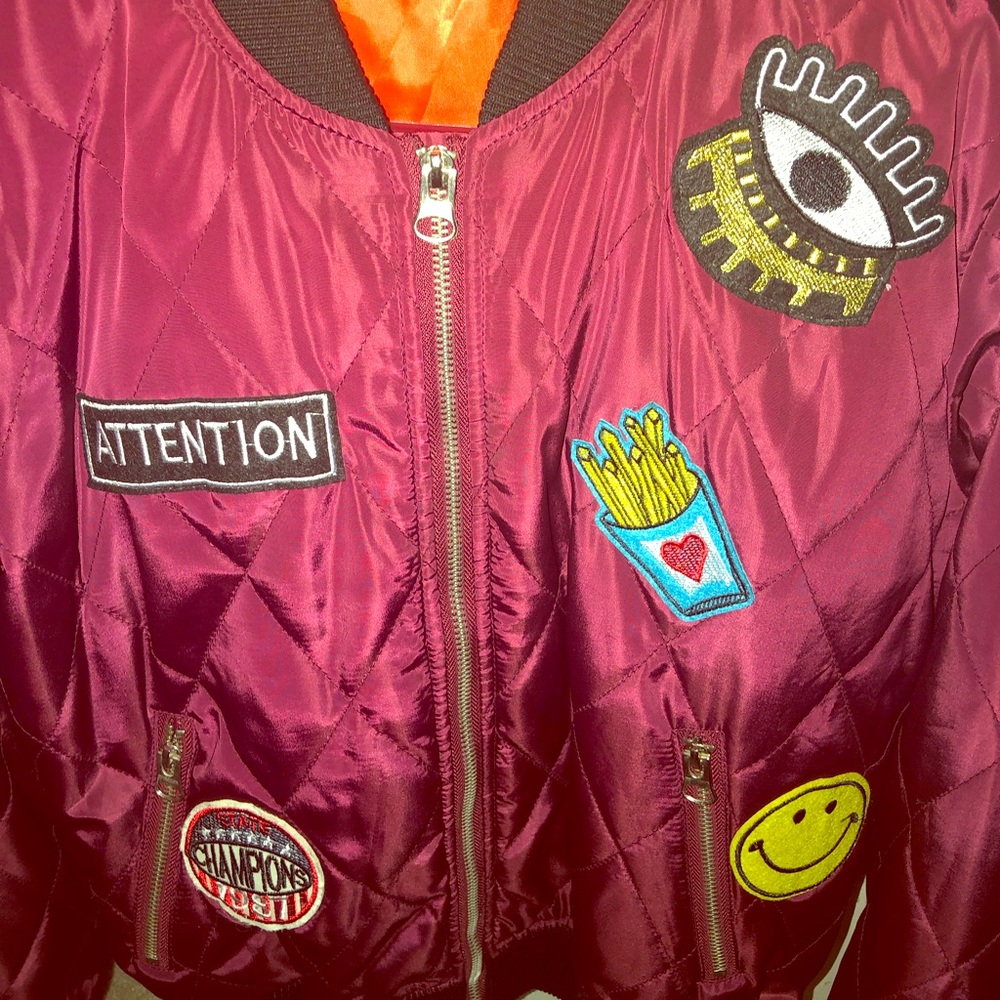 Burgundy PATCHES Bomber Jacket